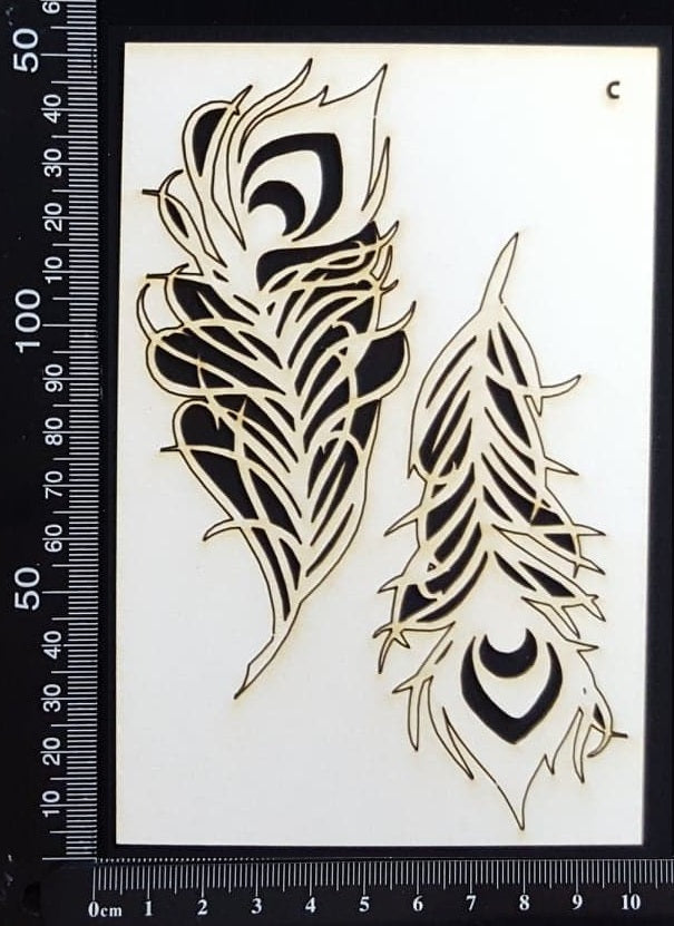 Peacock Feathers Set - C - Small - White Chipboard