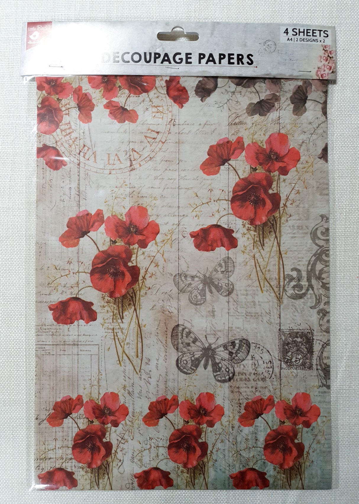 Decoupage Paper - A4 size - 4 sheets - (DP-1014) - Poppy Grace / Poppy Field