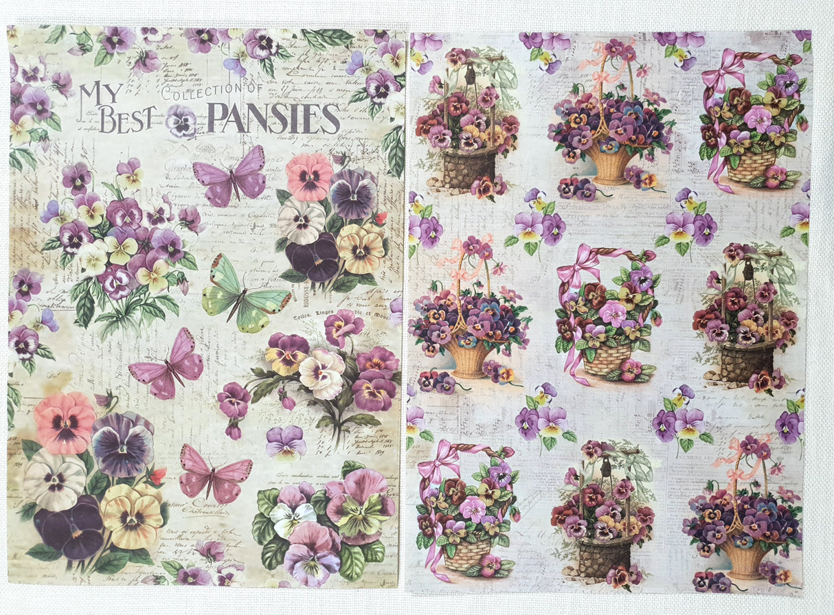 Decoupage Paper - A4 size - 4 sheets - (DP-1015) - Pretty Pansies / Pansy Garden