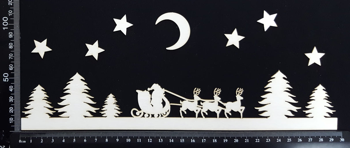 Santa's Sleigh Border - B - White Chipboard