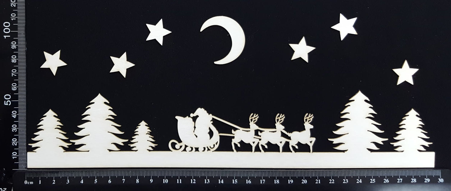 Santa's Sleigh Border - B - White Chipboard