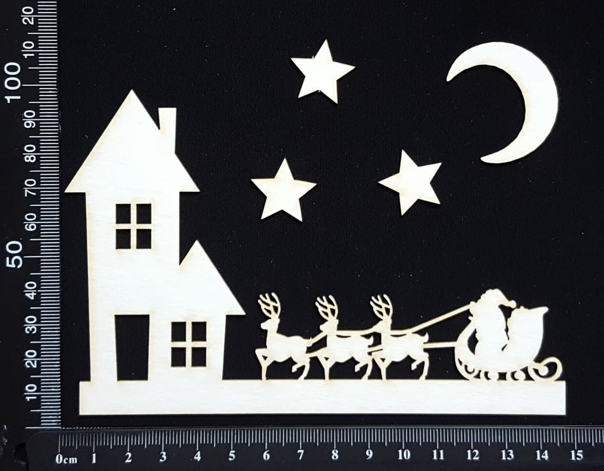 Santa's Sleigh Border - C - White Chipboard