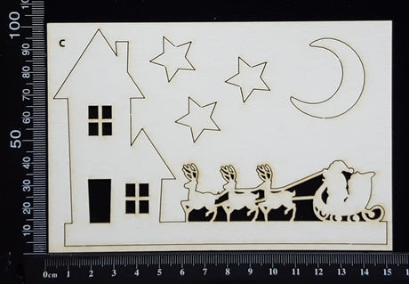 Santa's Sleigh Border - C - White Chipboard