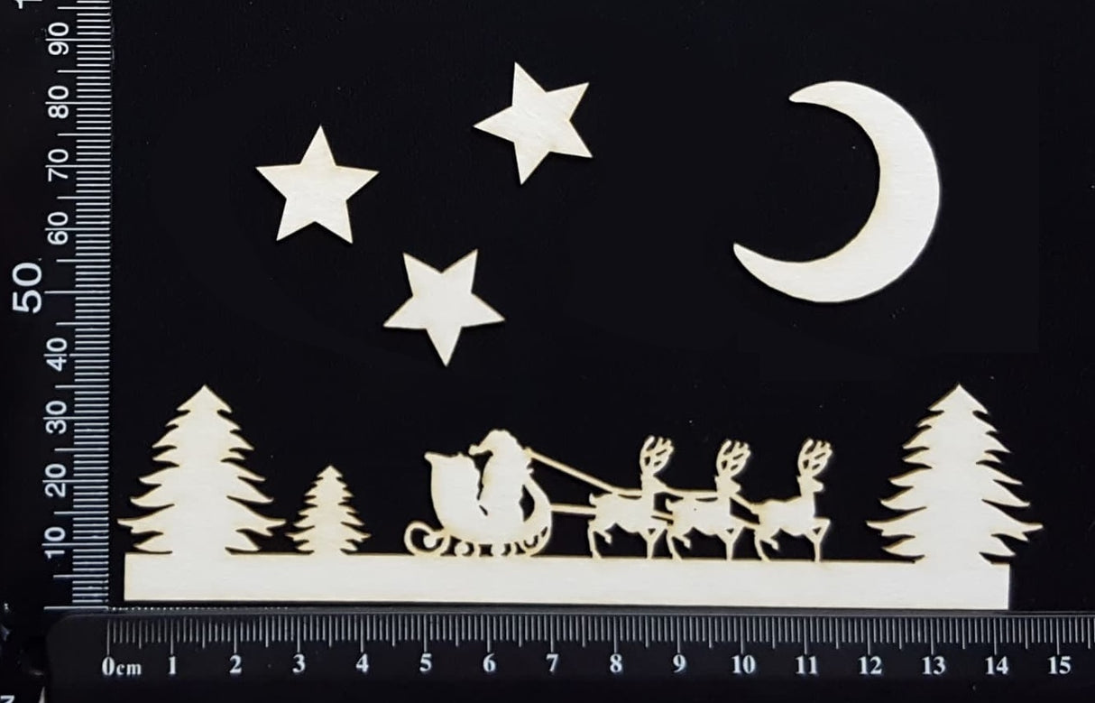 Santa's Sleigh Border - D - White Chipboard