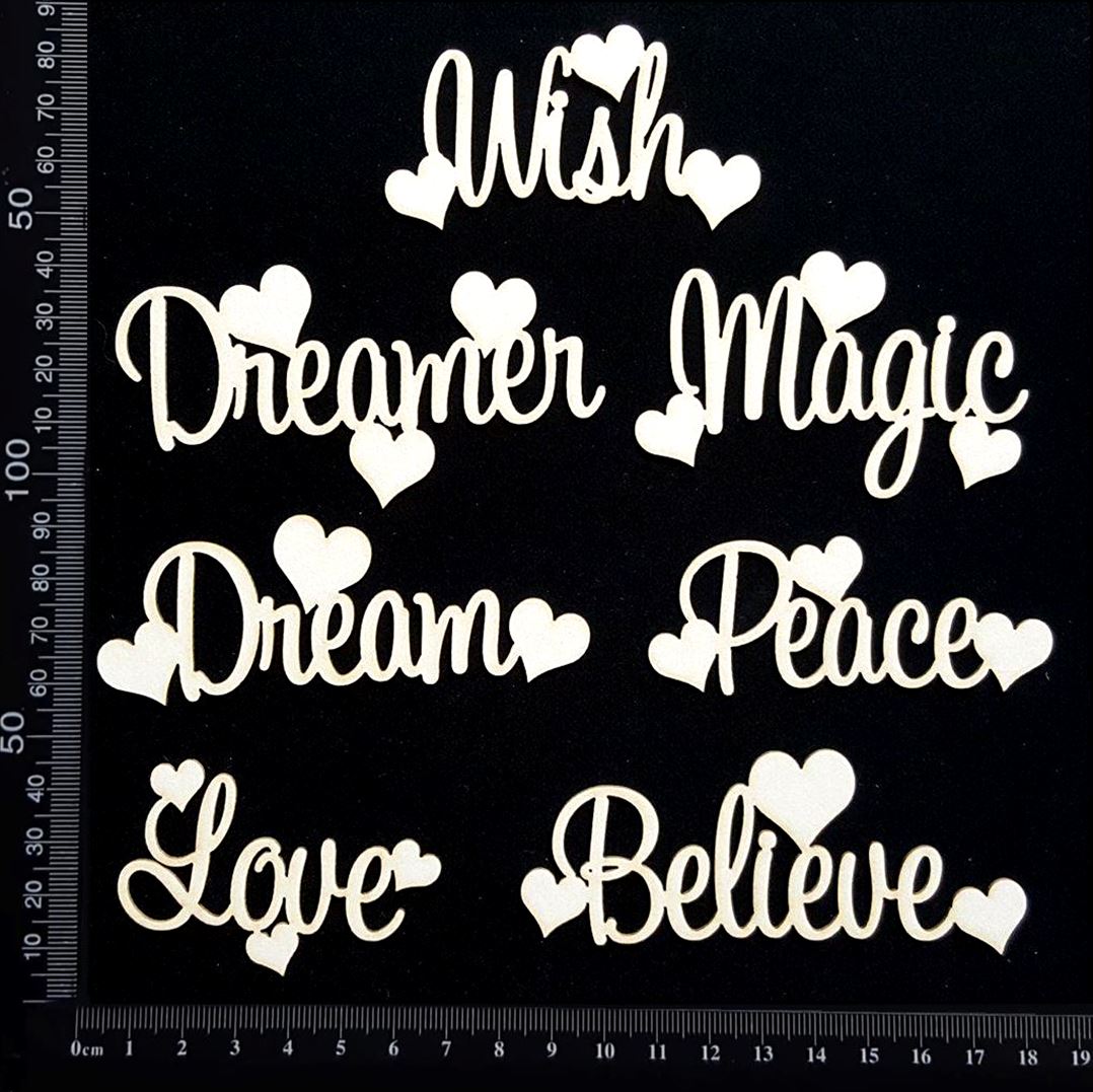 Sapphire Heart Words Set - B - White Chipboard