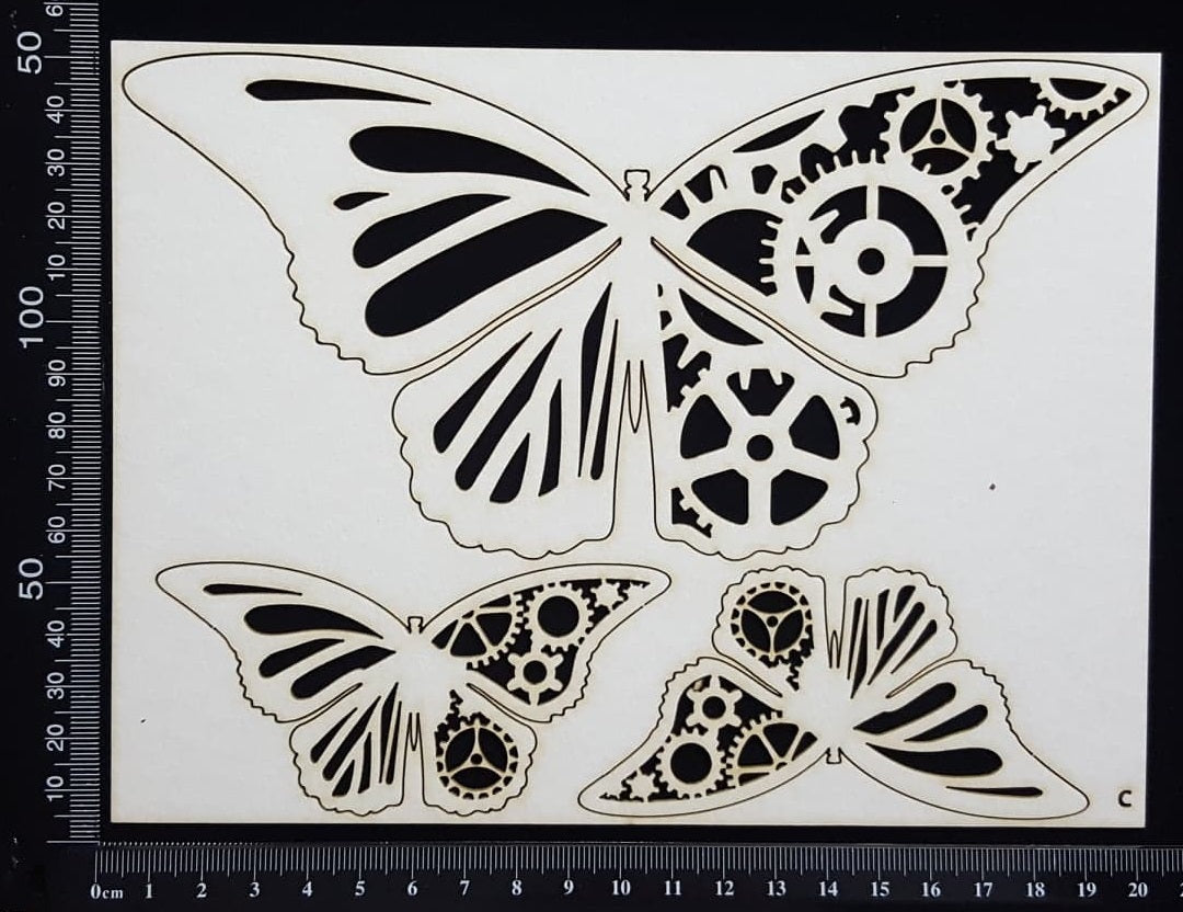 Steampunk Butterfly Set - C - White Chipboard