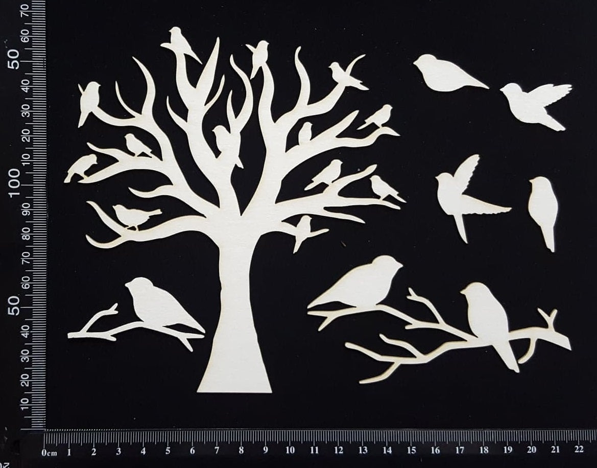 Tree of Birds Set - White Chipboard