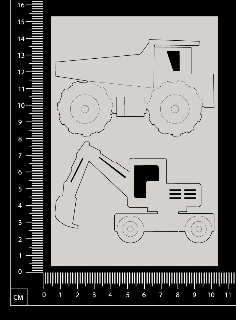 Truck and Digger - White Chipboard