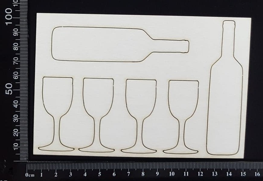 Wine Bottles and Glasses Set - White Chipboard