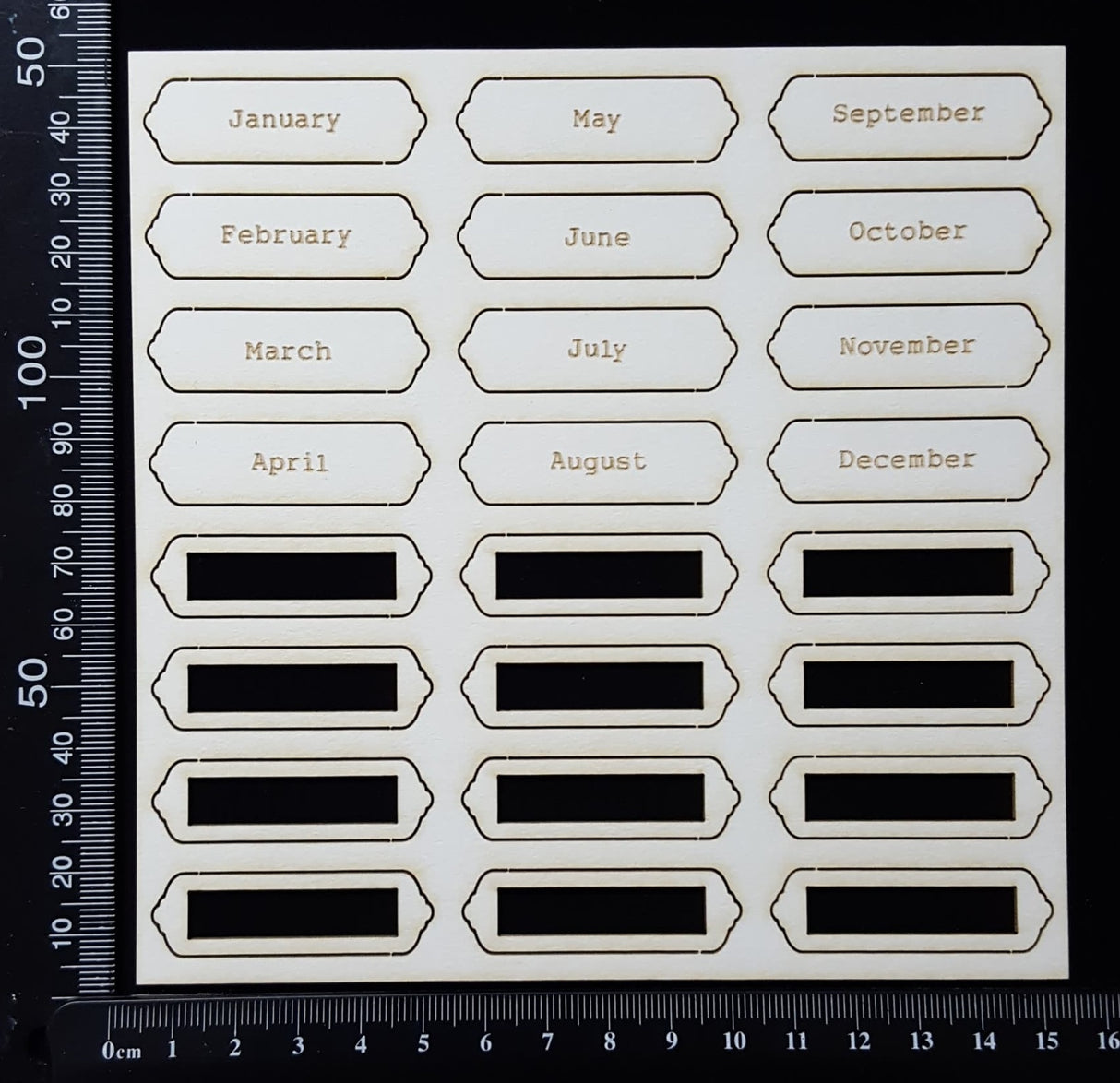 Word Plates - AC - Laser Engraved - Months - White Chipboard