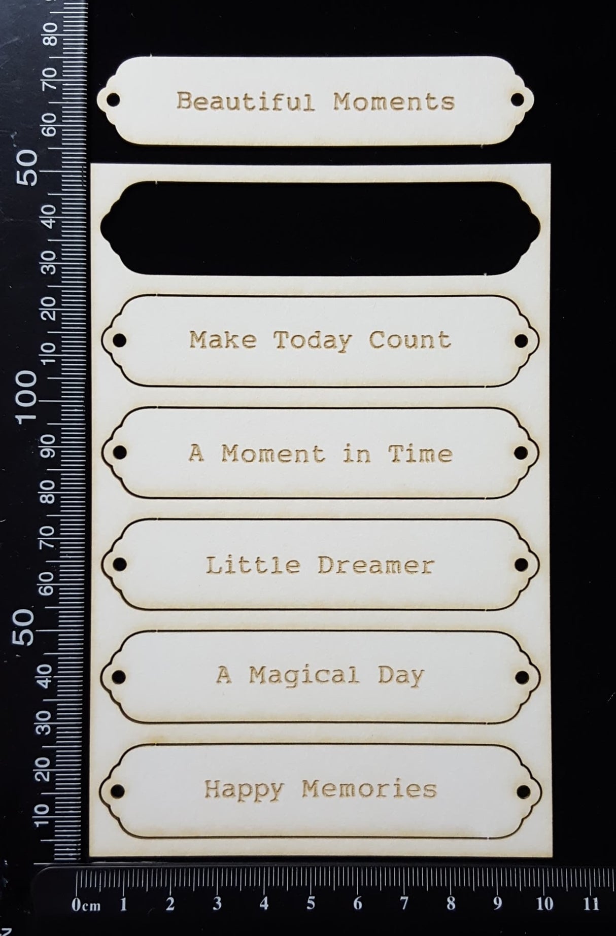 Word Plates - CE - Laser Engraved - White Chipboard