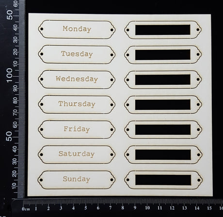 Word Plates - BF - Laser Engraved - Weekdays - White Chipboard