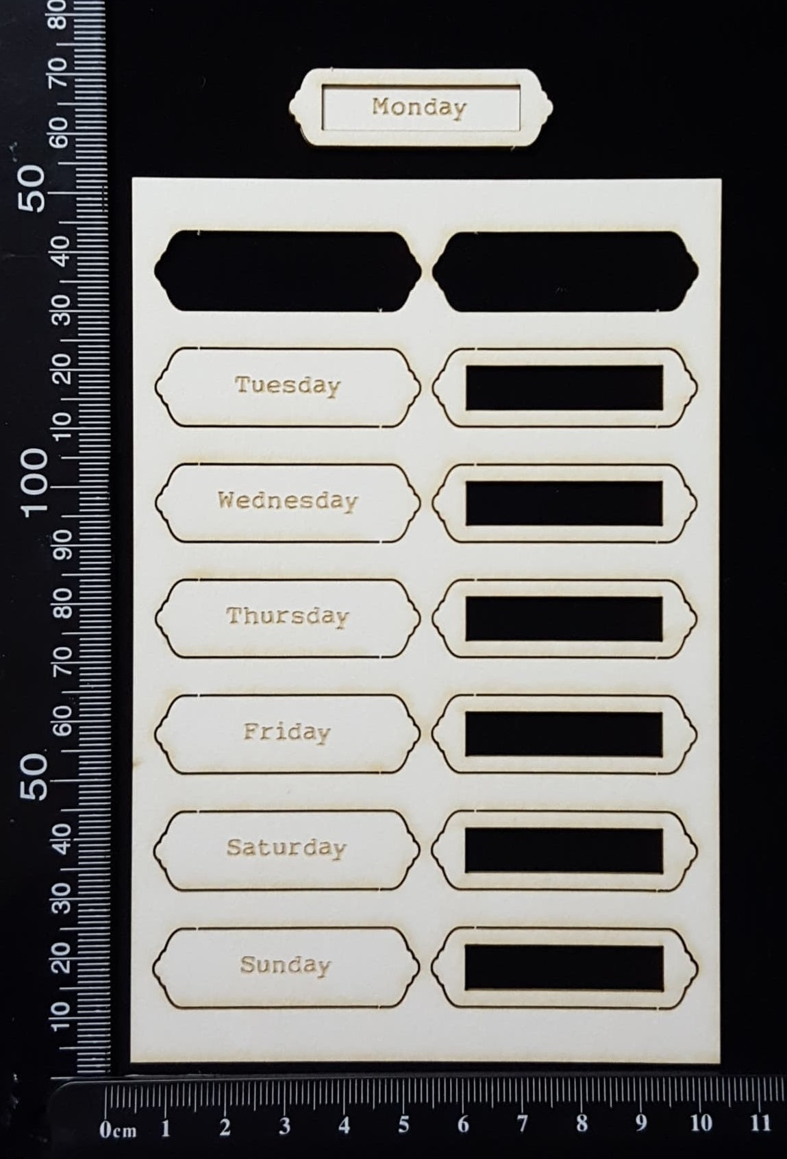 Word Plates - AD - Laser Engraved - Weekdays - White Chipboard