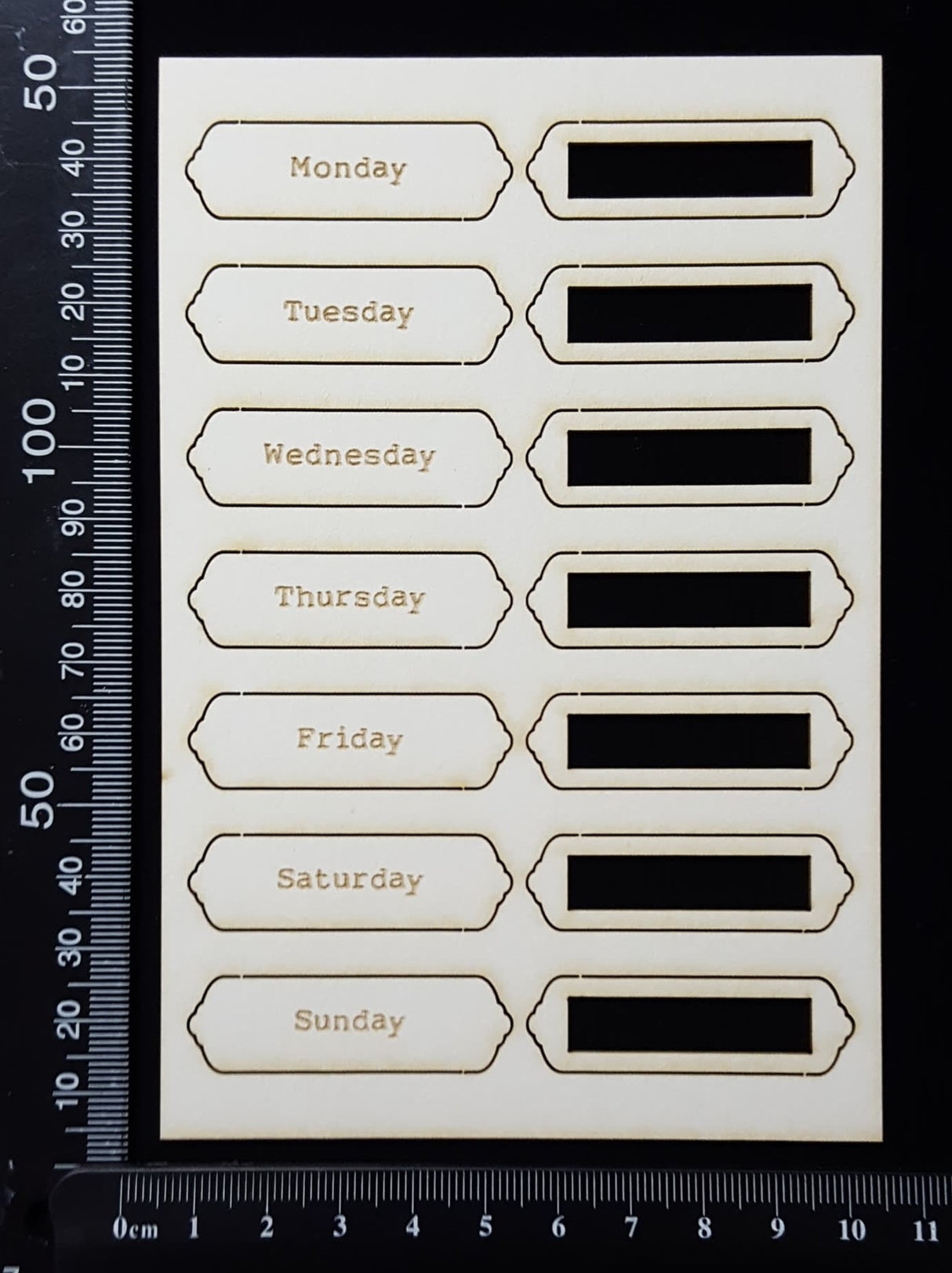 Word Plates - AD - Laser Engraved - Weekdays - White Chipboard