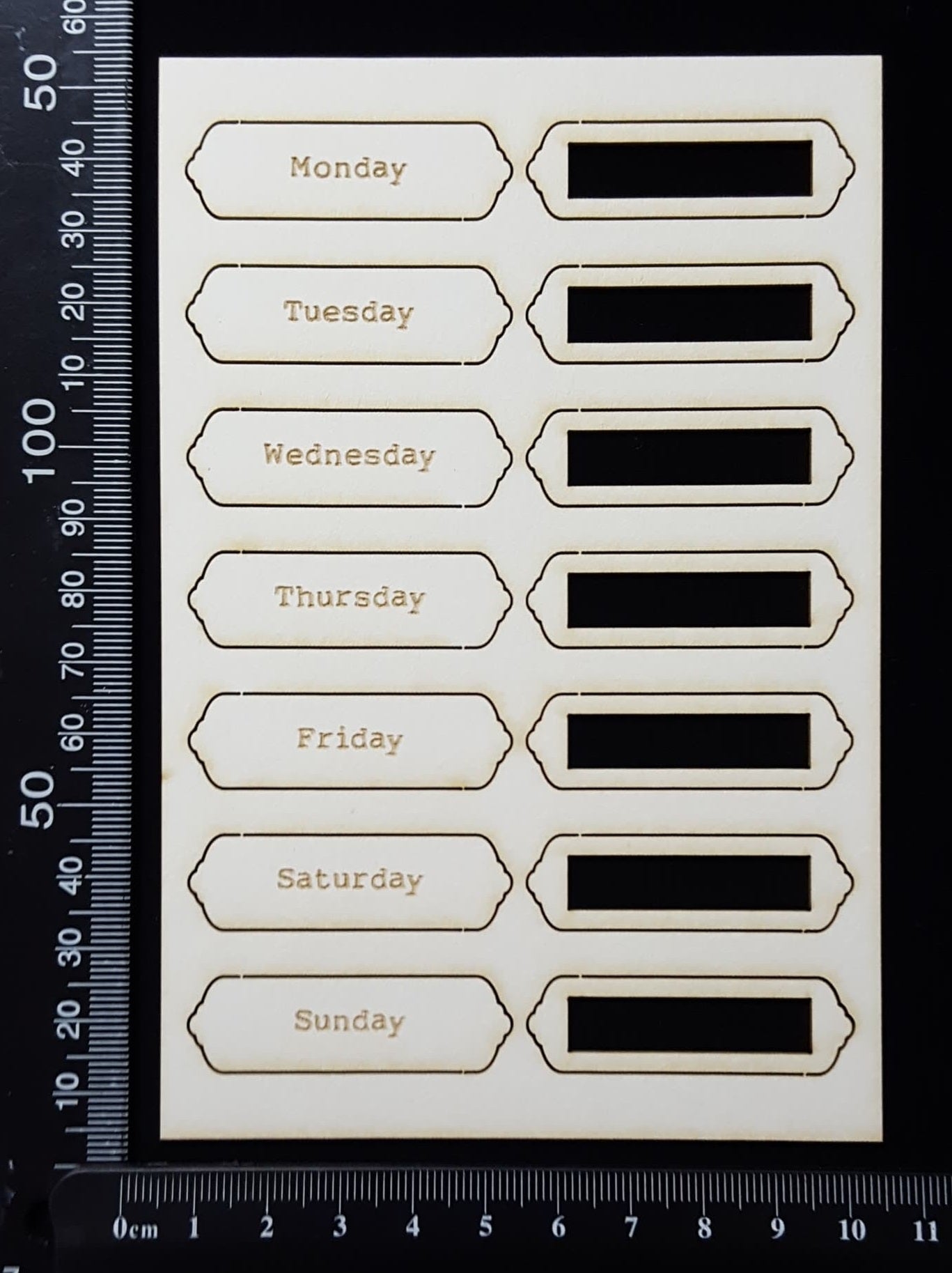 Word Plates - AD - Laser Engraved - Weekdays - White Chipboard