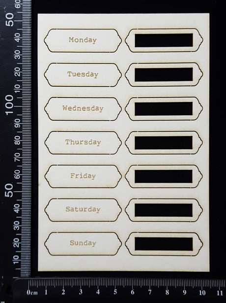 Word Plates - AD - Laser Engraved - Weekdays - White Chipboard