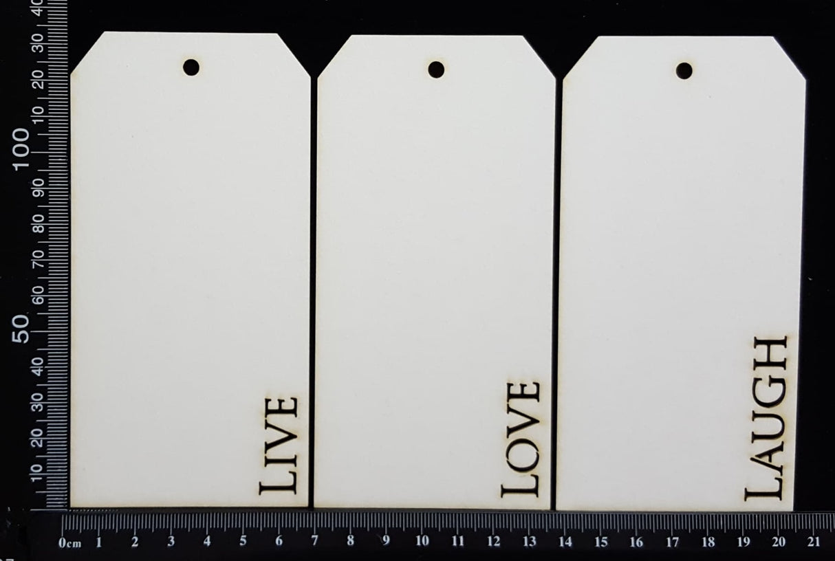 Word Tags - Medium - Live Love Laugh - C - White Chipboard