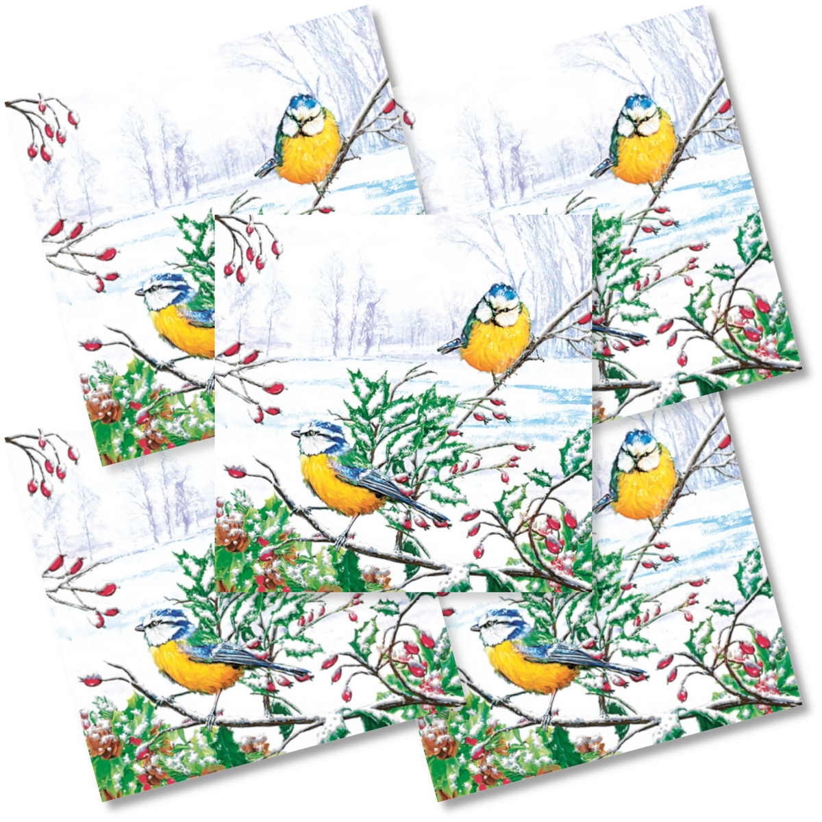 Decoupage Napkin - (DN-8834) - Two Winter Tits - Set of 5