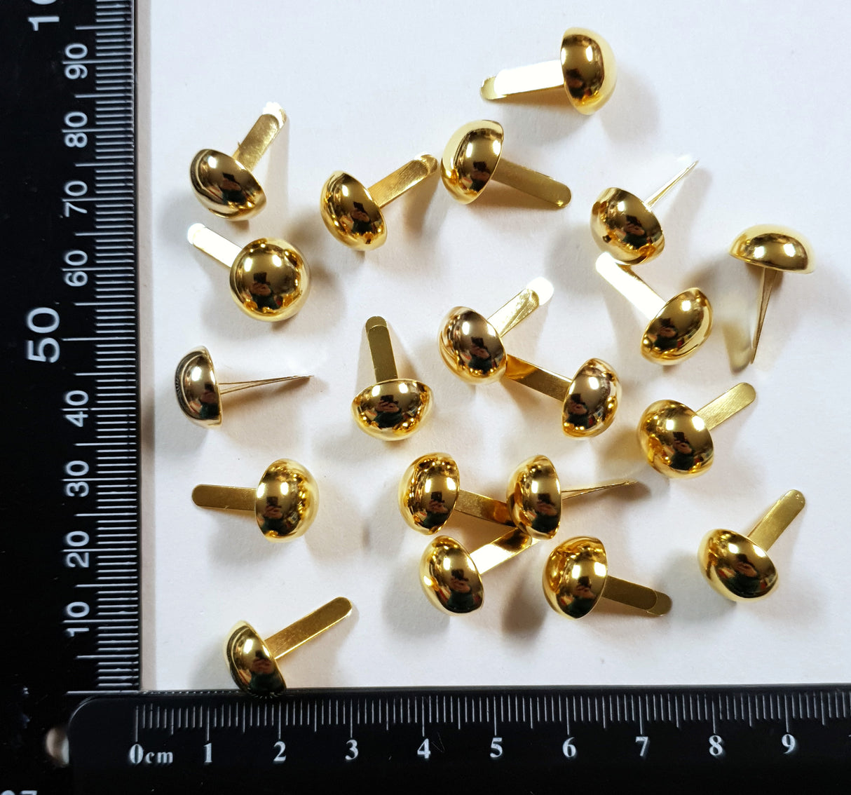 Gold Domed Top Brads – 12mm Width Top – set of 20