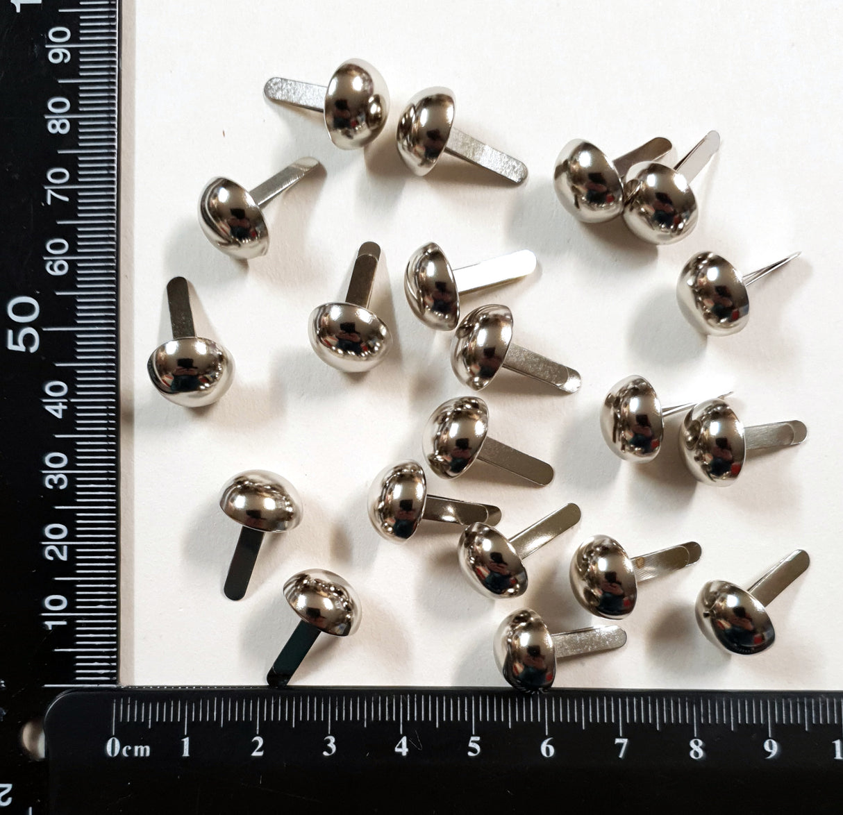 Silver Domed Top Brads – 12mm Width Top – set of 20