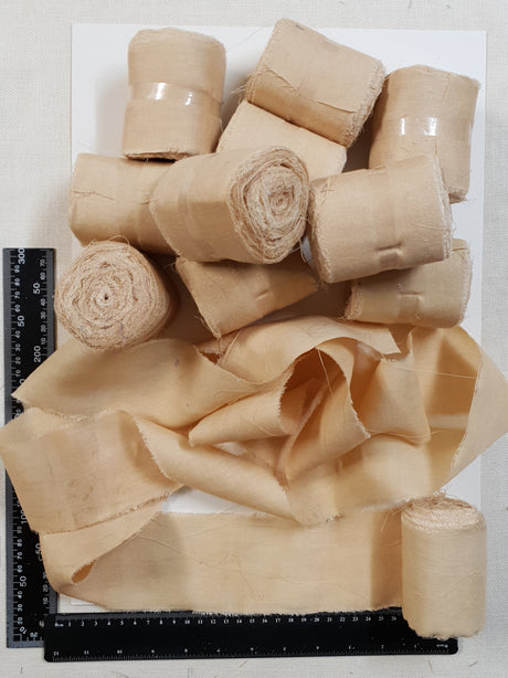 Reclaimed Sari Cotton Ribbon - Flat Rolls - Wheat