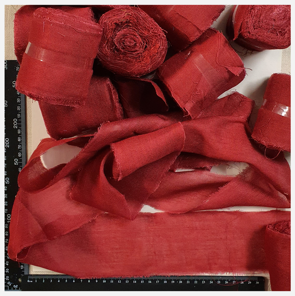 Reclaimed Sari Cotton Ribbon - Flat Rolls - Cherry