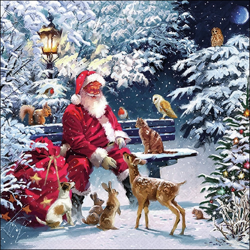 Decoupage Napkin - (DN-8860) - Santa on Bench