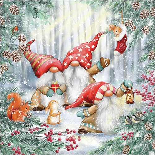 Decoupage Napkin - (DN-8874) - Gnomes Snowy in Forest