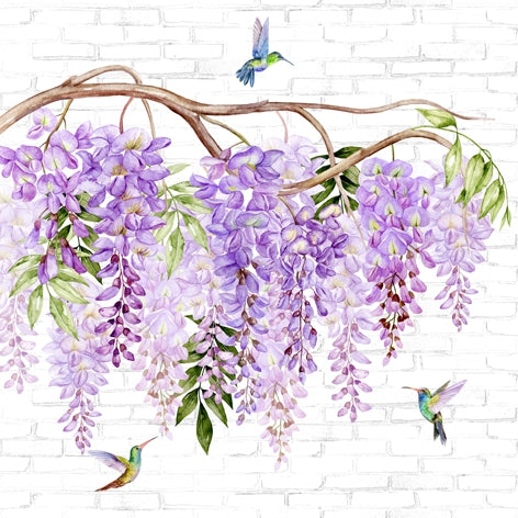 Decoupage Napkin - (DN-8919) -  Wisteria & Hummingbirds