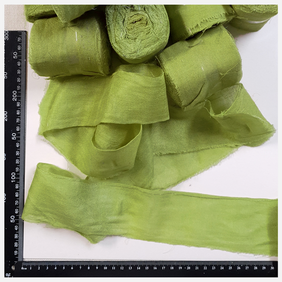 Reclaimed Sari Cotton Ribbon - Flat Rolls - Olive