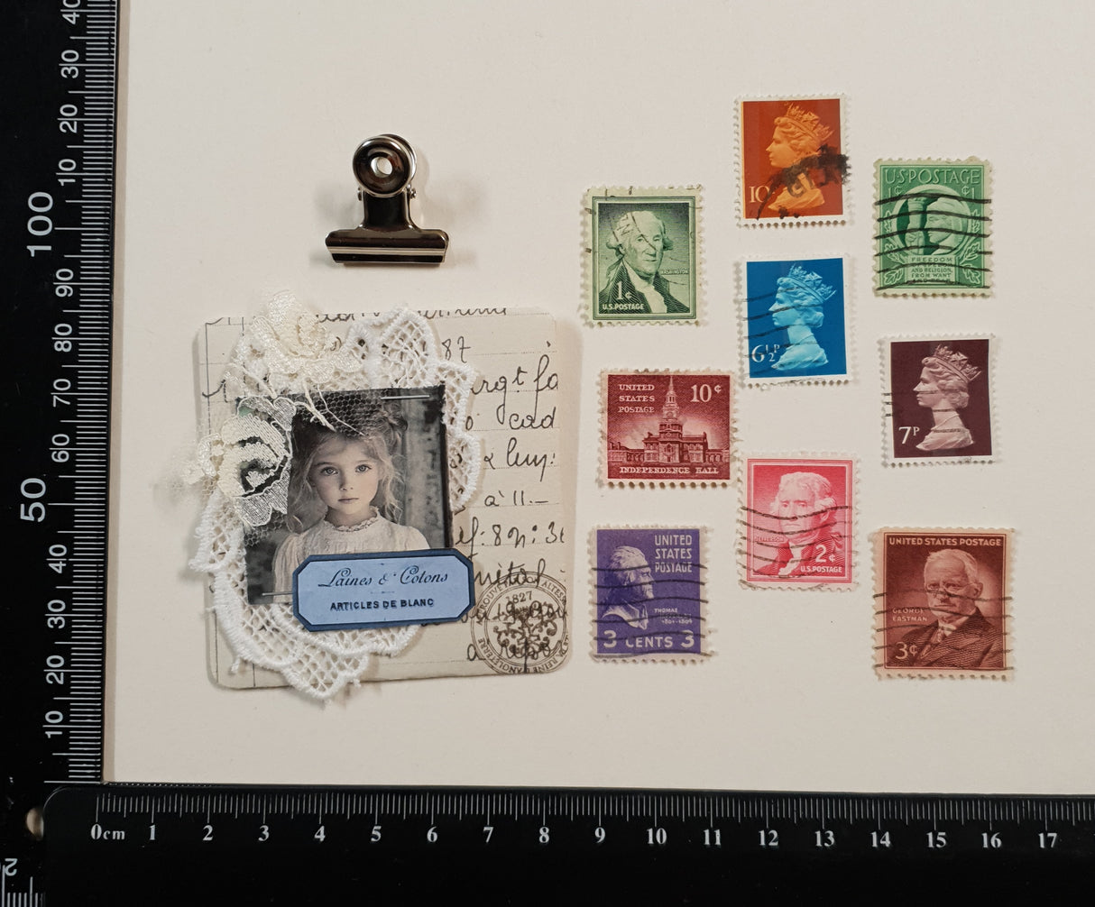 Mini Handmade Pouch with Vintage Stamps