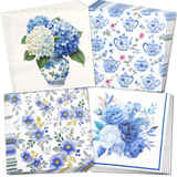 Blue Floral Decoupage Napkin Bundle – Set of 20