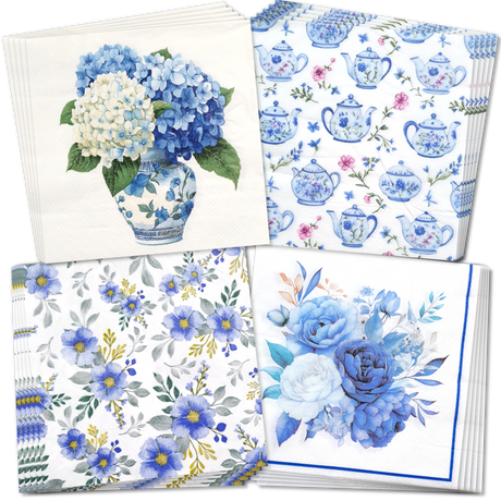 Blue Floral Decoupage Napkin Bundle – Set of 20