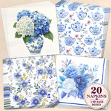 Blue Floral Decoupage Napkin Bundle – Set of 20