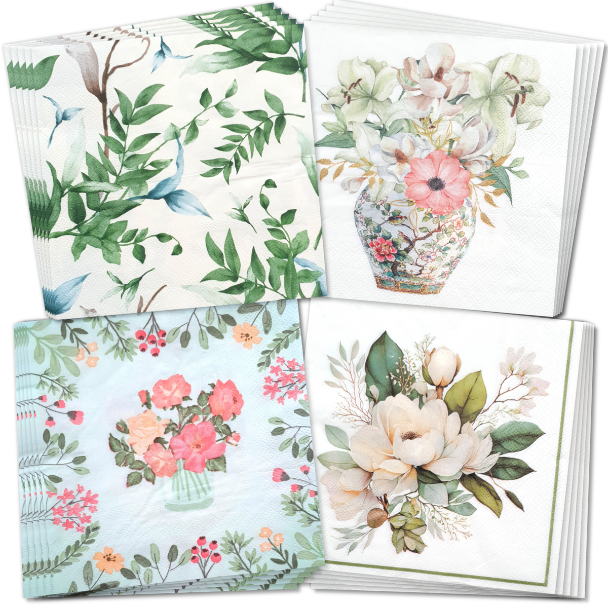 Botanical Floral Decoupage Napkin Bundle – Set of 20