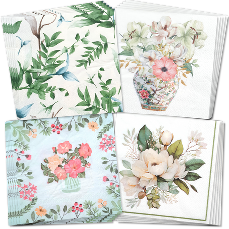 Botanical Floral Decoupage Napkin Bundle – Set of 20