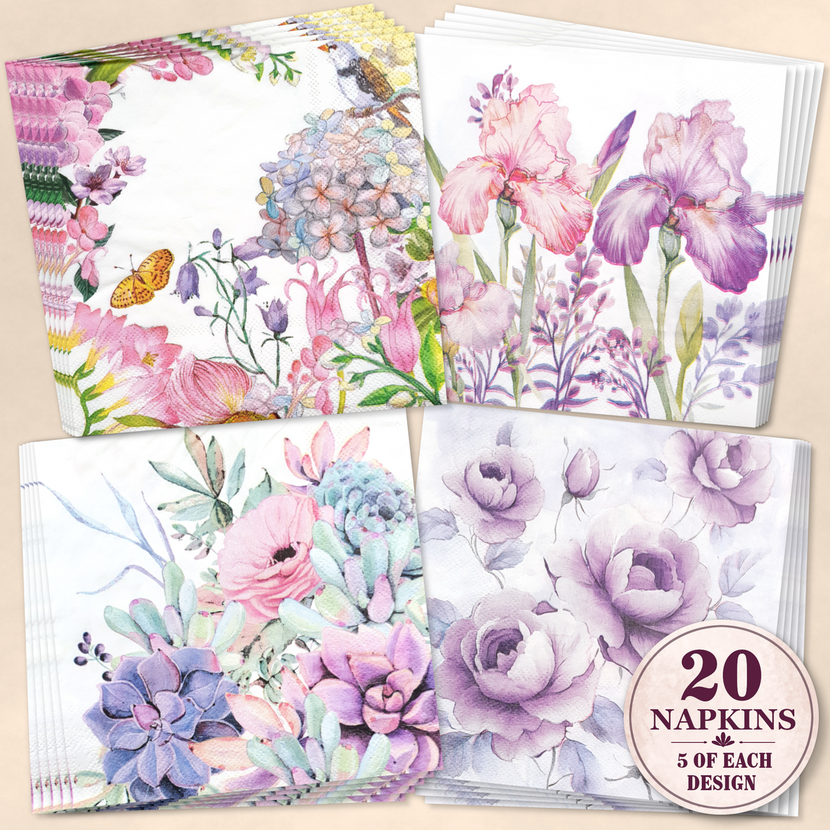 Floral Decoupage Napkin Bundle – Set of 20
