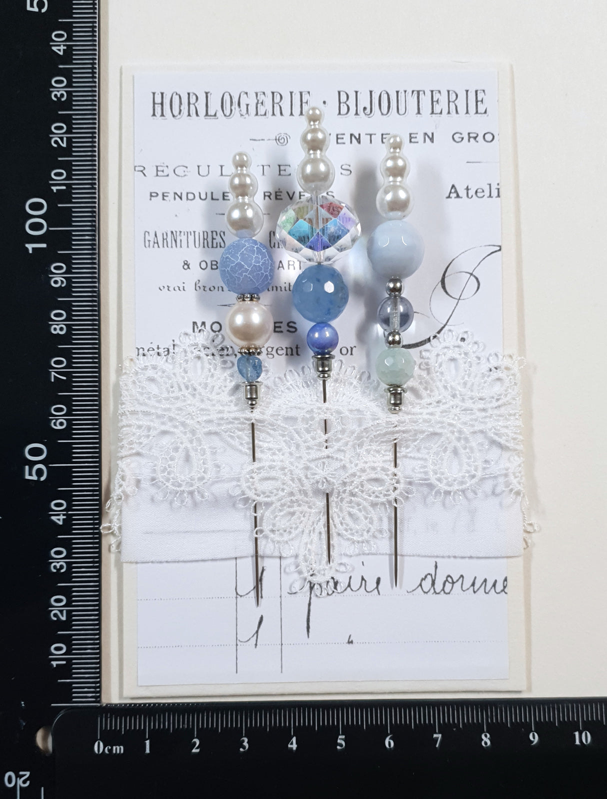 Handmade beaded stick pins - set of 3 - 8016