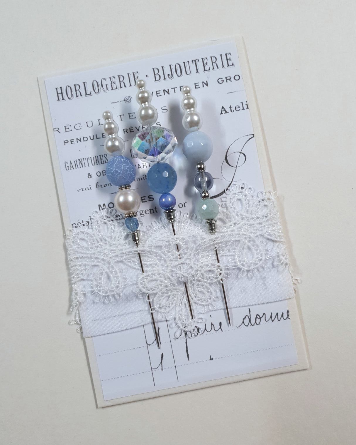 Handmade beaded stick pins - set of 3 - 8016