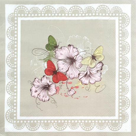 Decoupage Napkin - (DN-8022) - Flowers & Butterflies - Set of 5