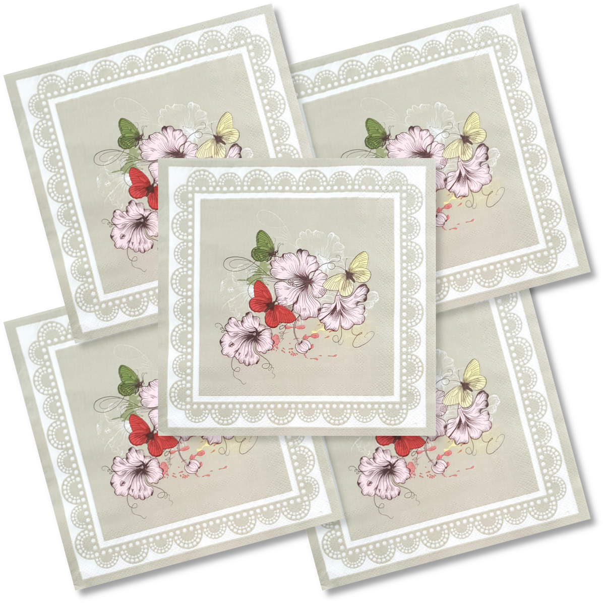 Decoupage Napkin - (DN-8022) - Flowers & Butterflies - Set of 5