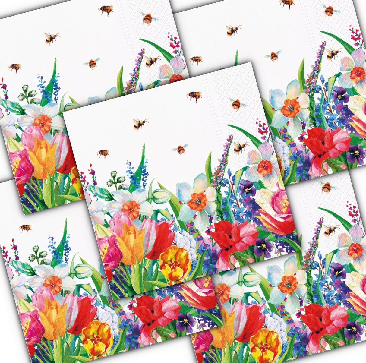 Decoupage Napkin - (DN-8077) - Meadow with Bees - Set of 5