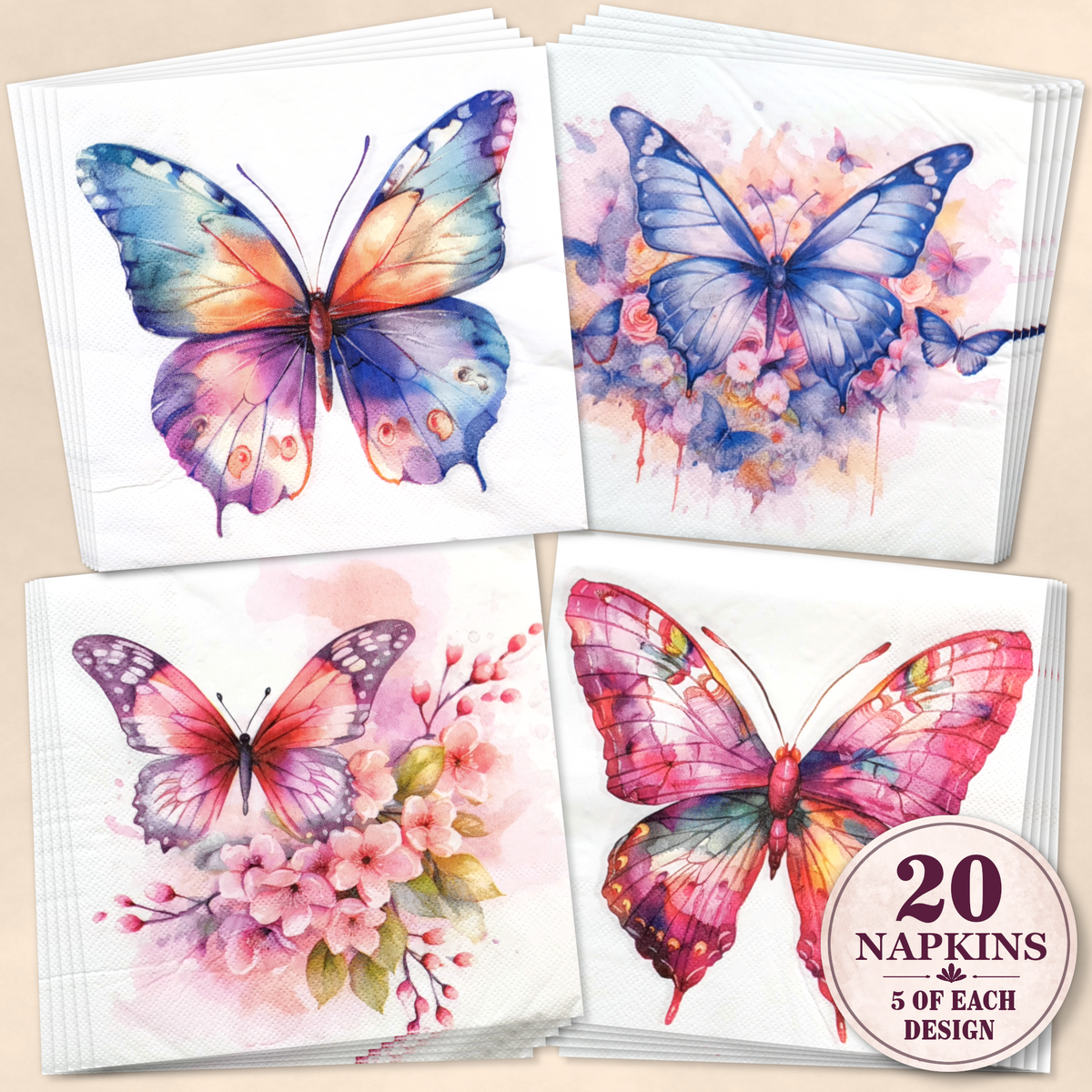 Butterfly Decoupage Napkins - Set of 20 - 4004