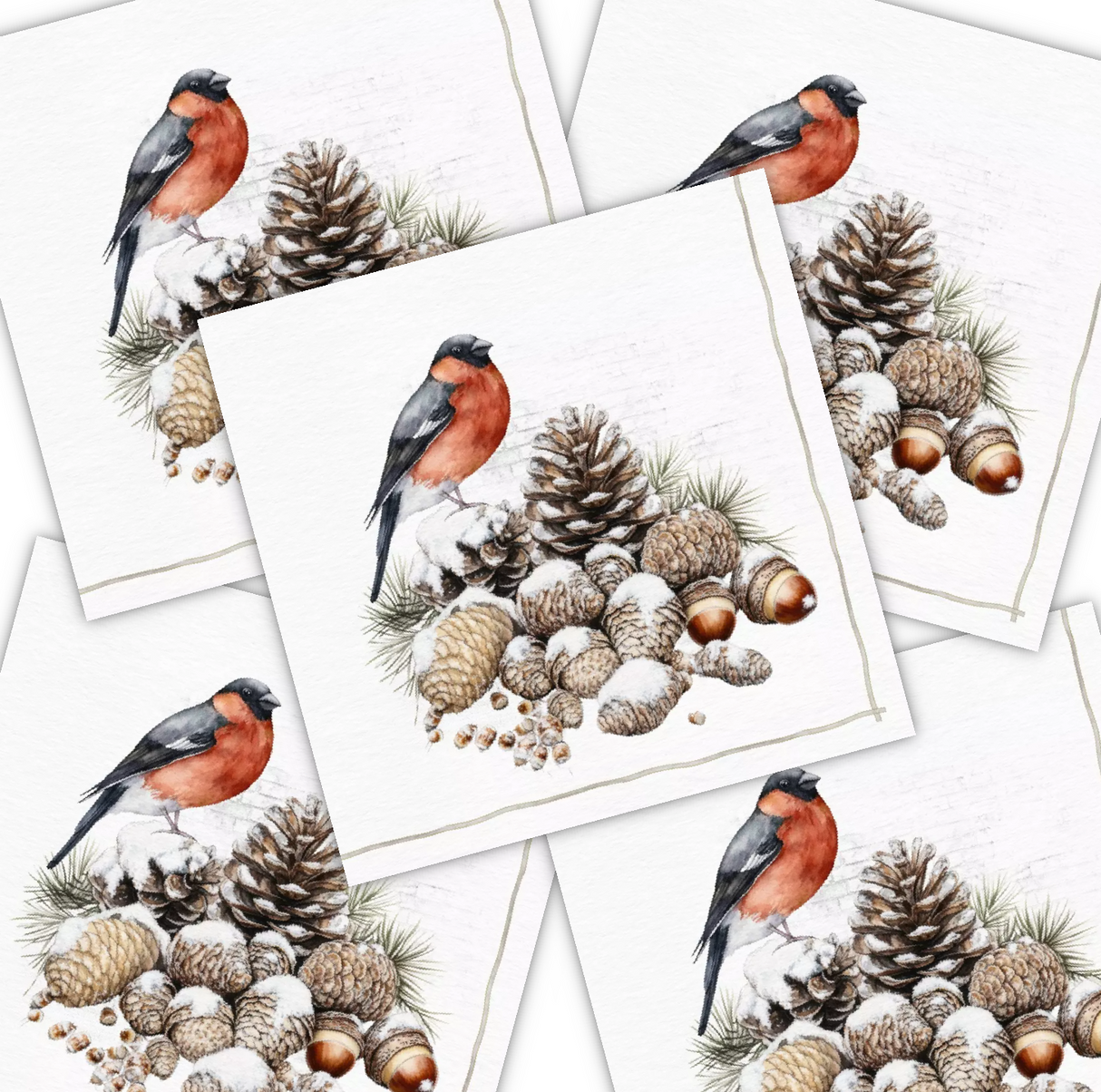 Decoupage Napkin - (DN-8103) - Bullfinch & Cones - Set of 5
