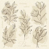 Decoupage Napkin - (DN-8111) - Beige Flower Illustration - Set of 5