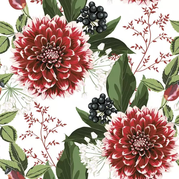 Decoupage Napkin - (DN-8115) - Burgundy Dahlia Flowers - Set of 5