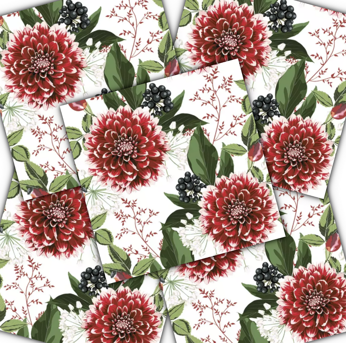 Decoupage Napkin - (DN-8115) - Burgundy Dahlia Flowers - Set of 5