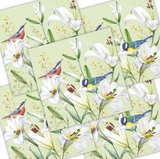 Decoupage Napkin - (DN-8138) - Birds in Lilies - Light Green - Set of 5