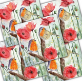 Decoupage Napkin - (DN-8148) - Red Robin & Poppy - Set of 5