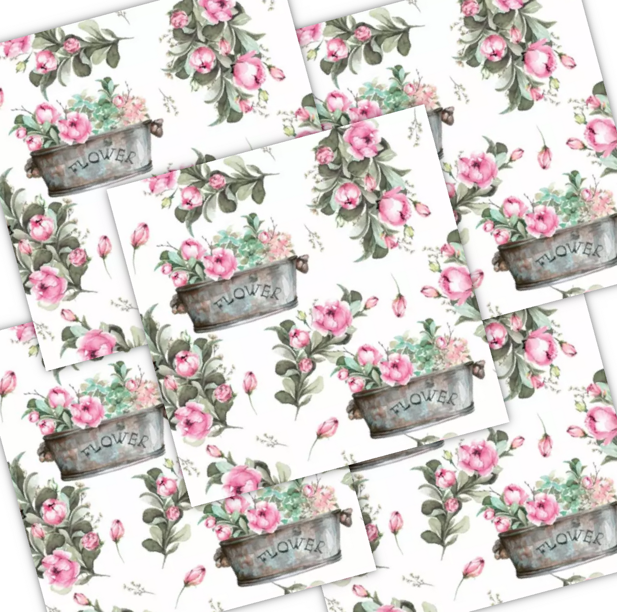 Decoupage Napkin - (DN-8158) - Peony Flower Boxes - Set of 5
